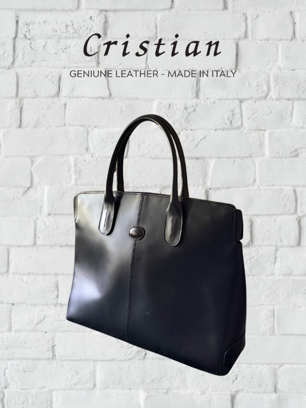 CRISTIAN Italy - Genuine Italian Leather Structured Tote Bag - Black